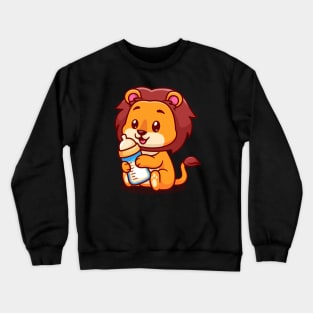 Cute Baby Lion Holding Milk Bottle Cartoon Crewneck Sweatshirt